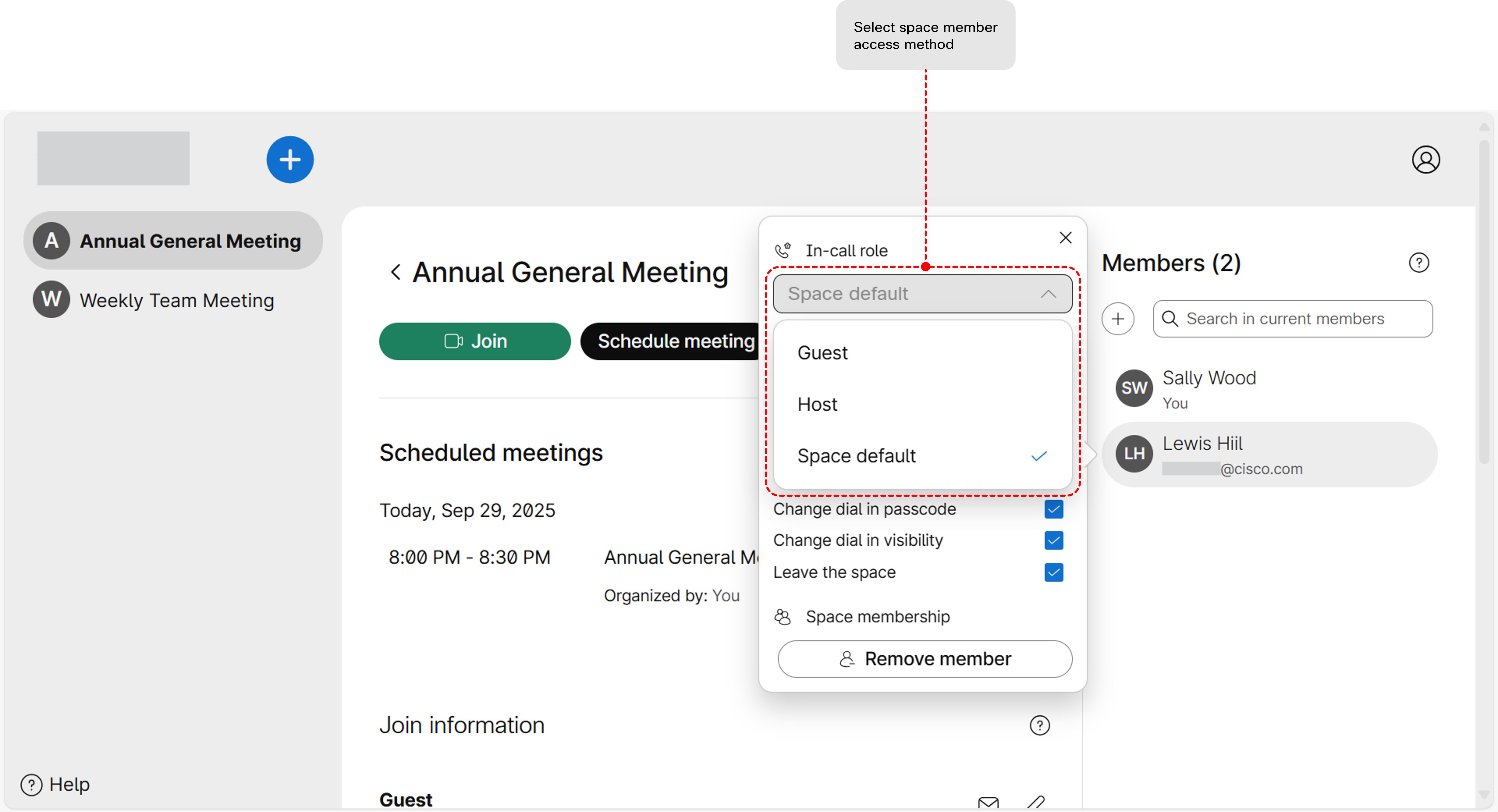 Space member access methods